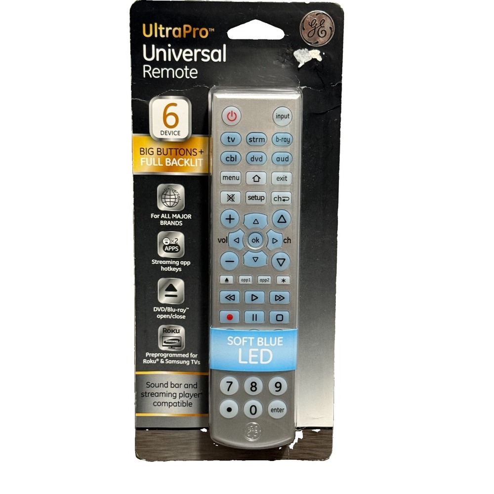 GE Ultra Pro Universal Remote 6 Device Big Button Soft Blue LED New Sealed